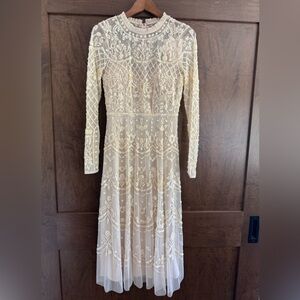 Mac Duggal Ivory Lace Long Sleeve Dress